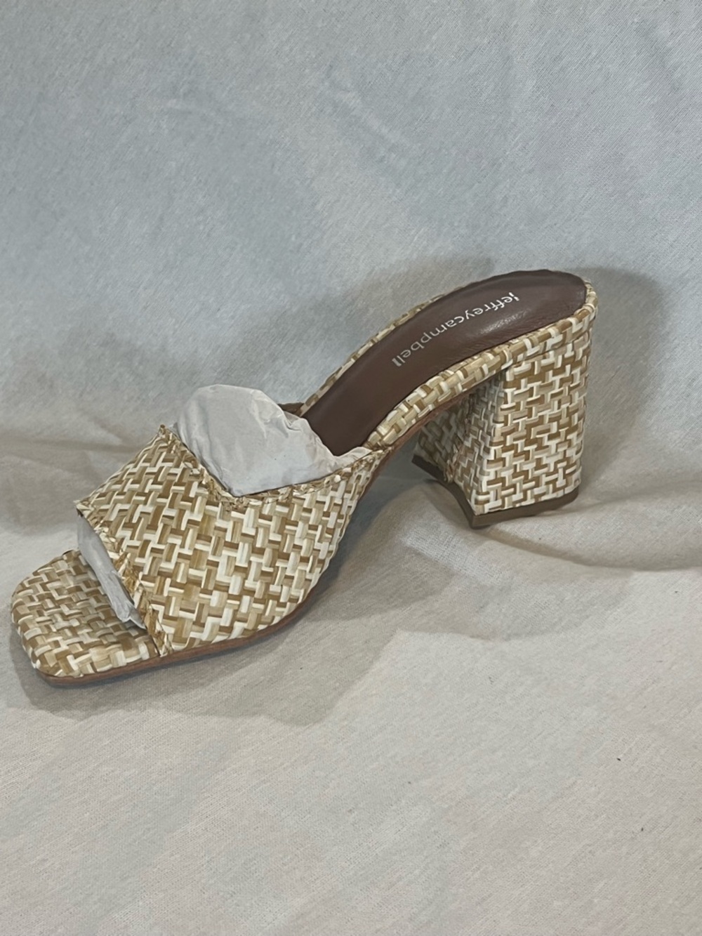 Jeffrey Campbell Melange Raffia Straw Woven Tan Block Heel Sandal NWT Size 8 - Picture 9 of 11